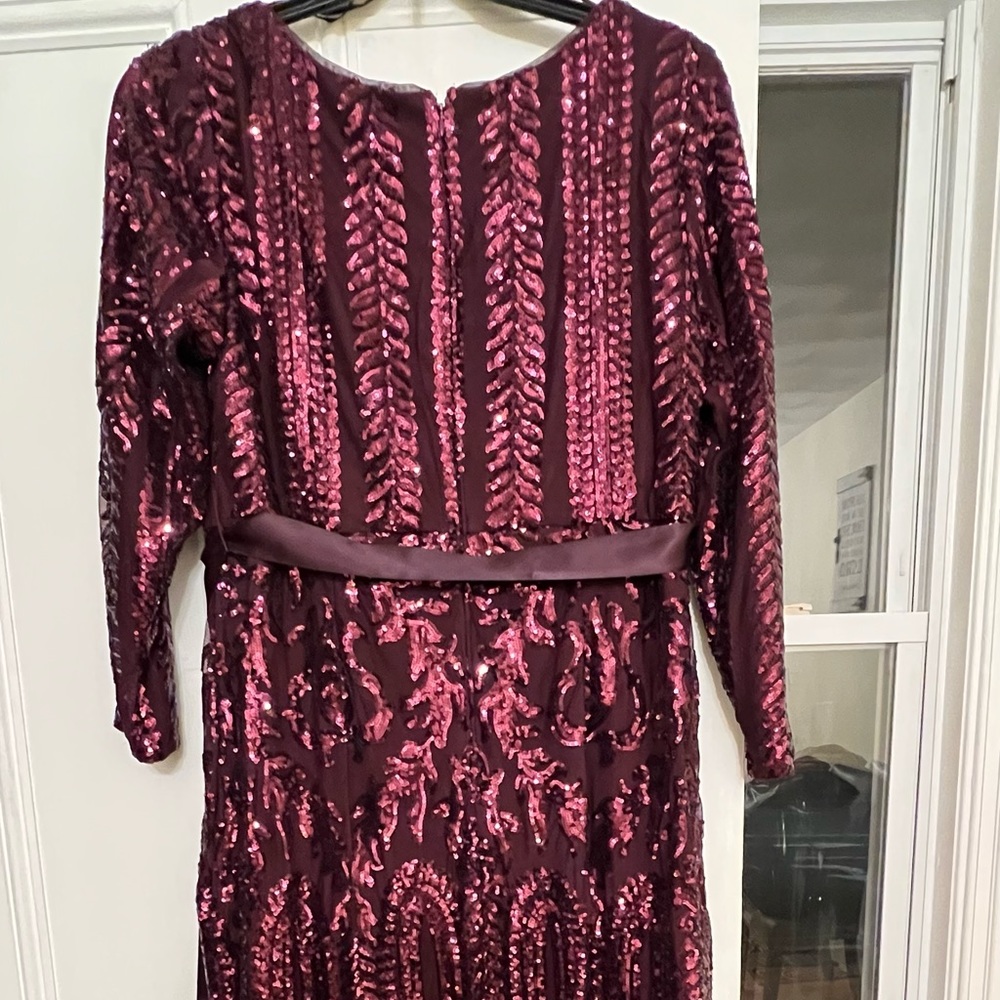 Burgundy Plus Size Godet Sequin Gown - Picture 2 of 9